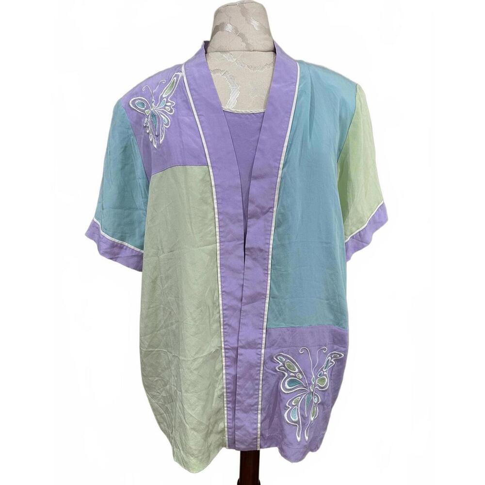 Bob Mackie 100% SILK Vintage Shirt/Kimono Butterfly Embroidery Size Large